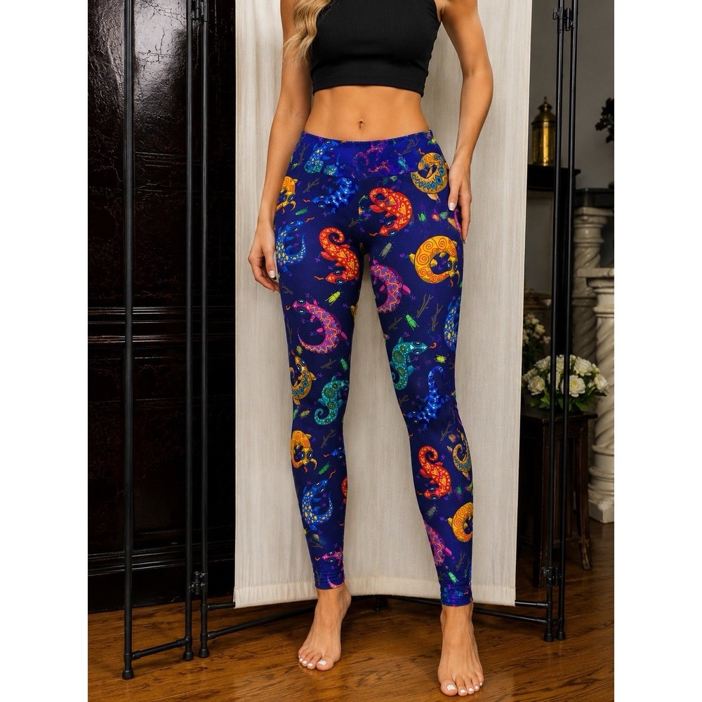 Wild Watt Colorful Chameleon Lizard Print Leggings Women's Stretch Pants